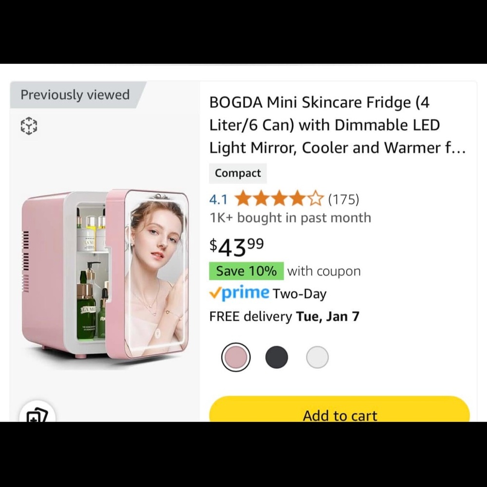 BOGDA Mini Skincare Fridge with LED Mirror - Pink